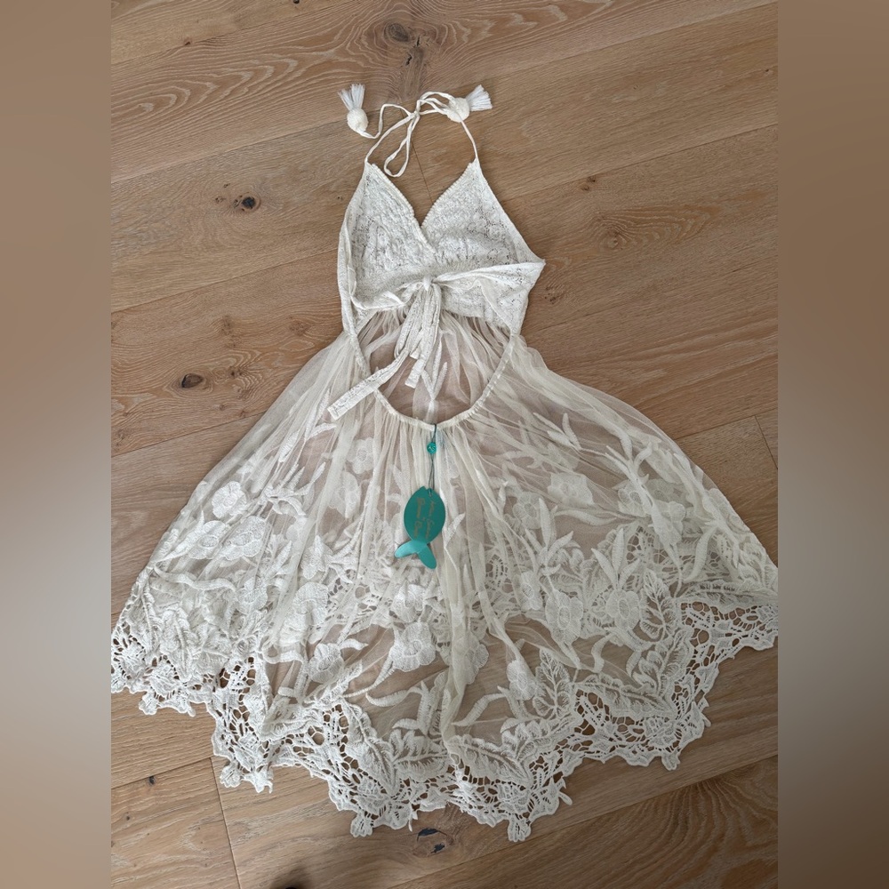 Antica Sartoria White Lace/beaded Halter top/dress/ coverup - Picture 4 of 5